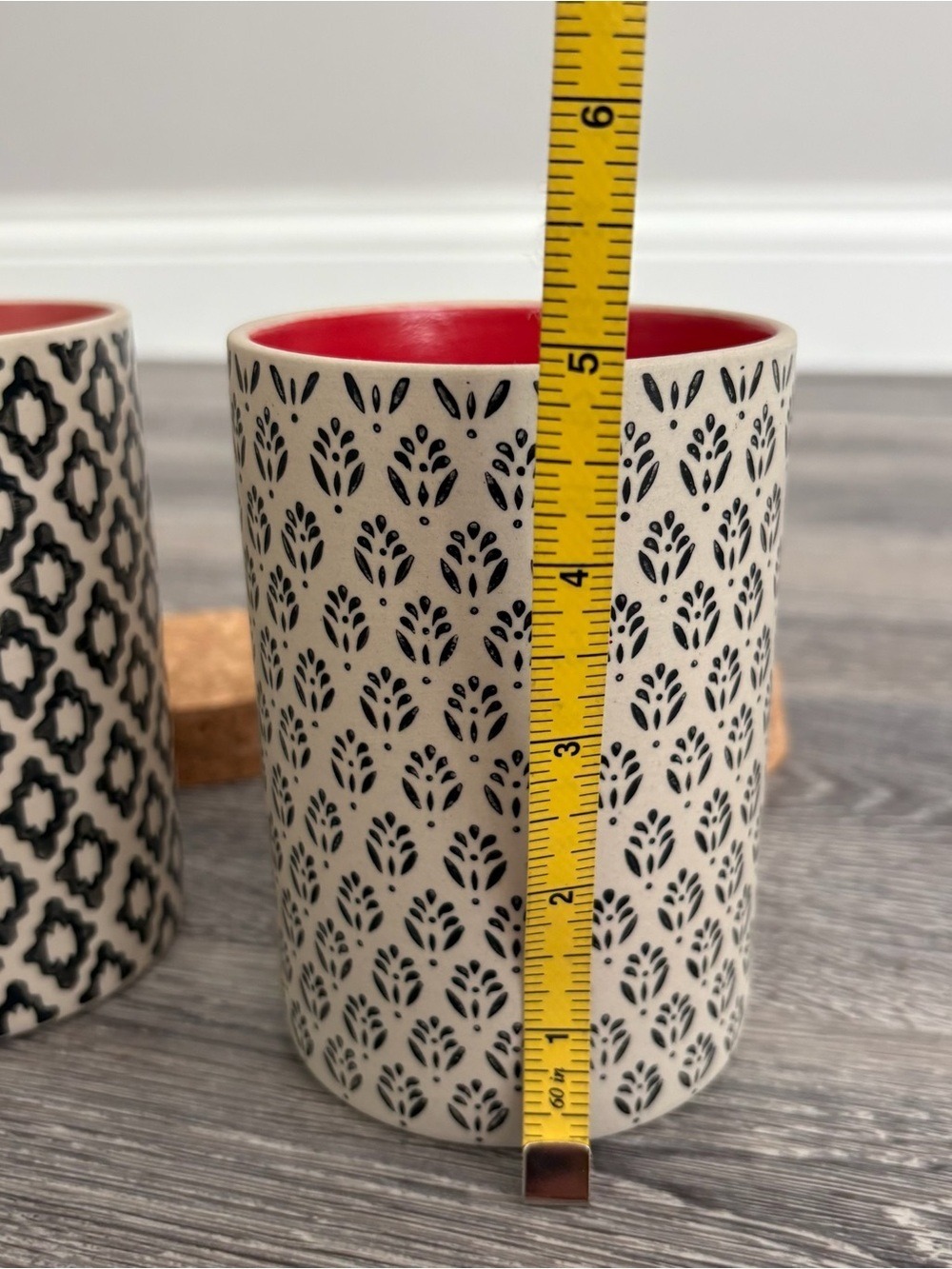 World Market Ceramic Canisters with Cork Lid Black & Cream Pattern Set of 3 - Picture 6 of 6